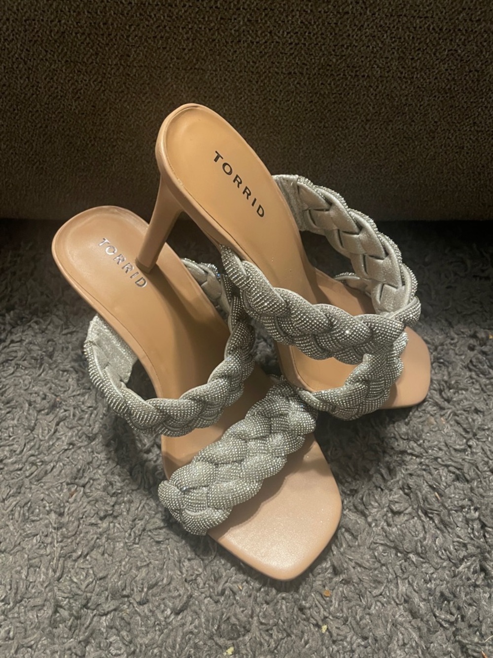 torrid Silver Braided Strap Mid-Heel Sandals - Picture 2 of 5